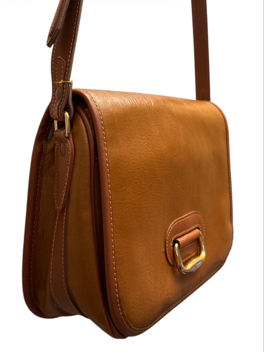 Vintage Dooney & Bourke Tan Leather Crossbody Saddle Bag with Gold Hardware - Picture 2 of 8